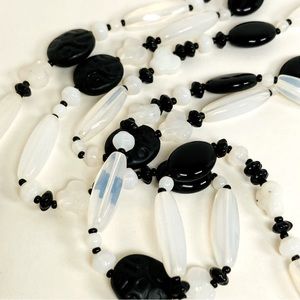JOAN RIVERS 60” Black Opaque White Glass Necklace